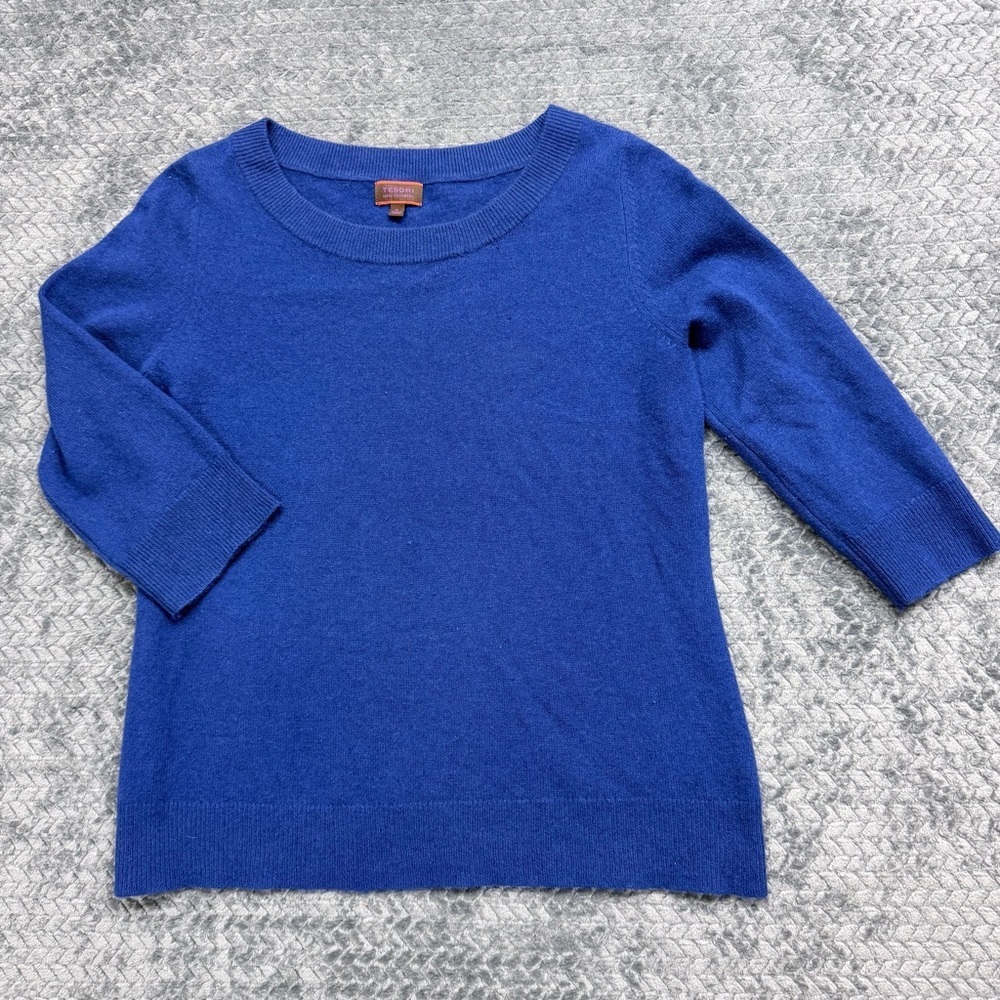 Tesori 100% Cashmere Royal Blue 3/4 Sleeve Sweater XL